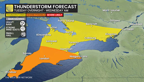 Hail, rain, winds: Nocturnal, severe storm risk in southern Ontario