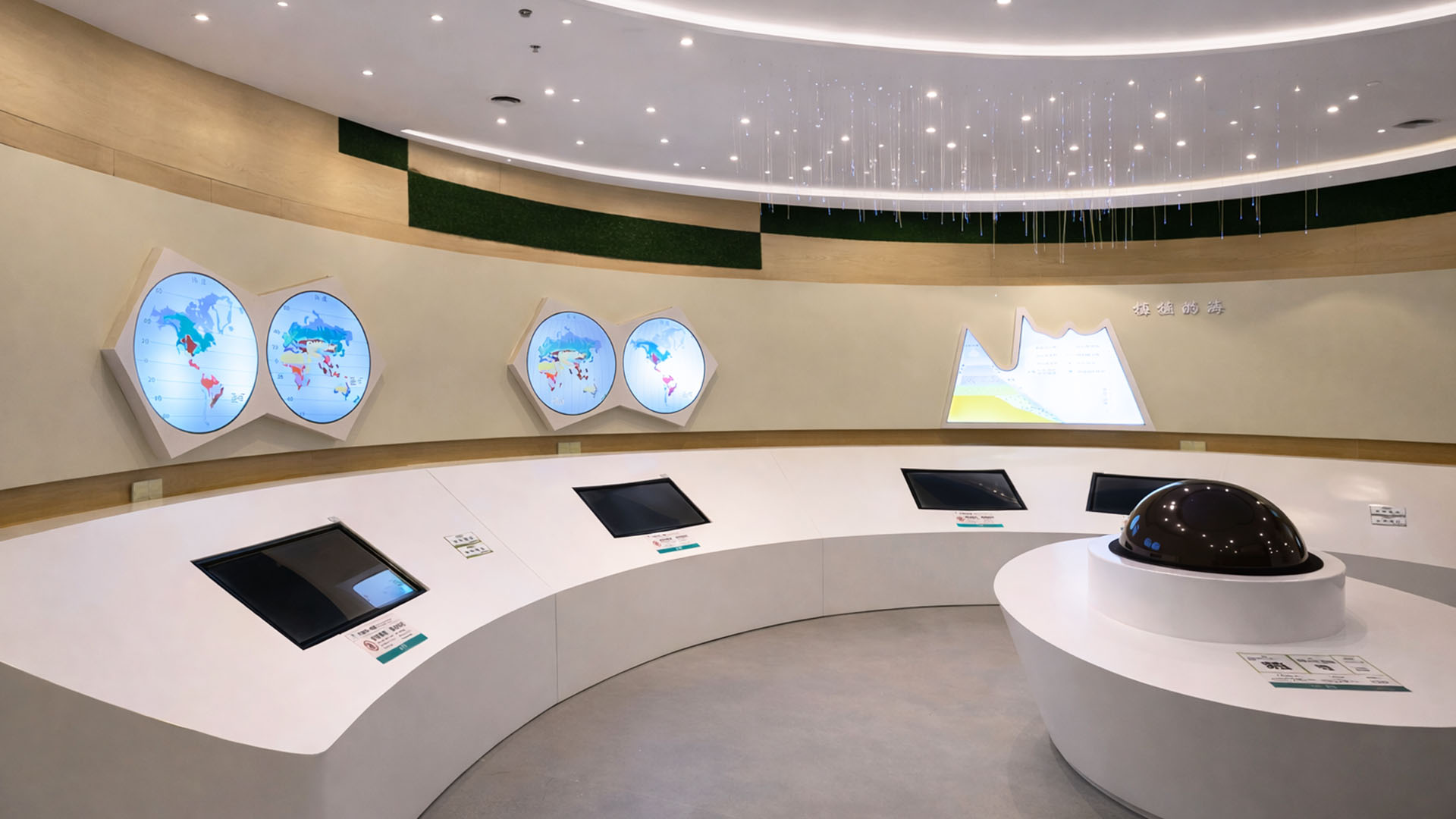 This clean interior in China combines technology with exhibition space
