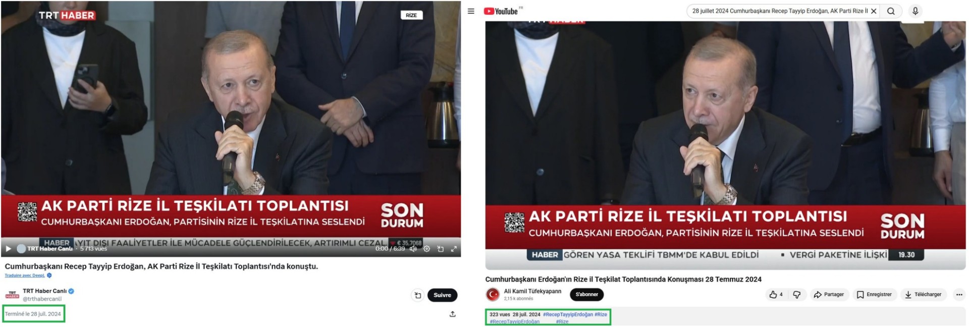 Captures d'écran réalisées sur X et YouTube, le 13/04/2026. Encadrés ajoutés par l'AFP.