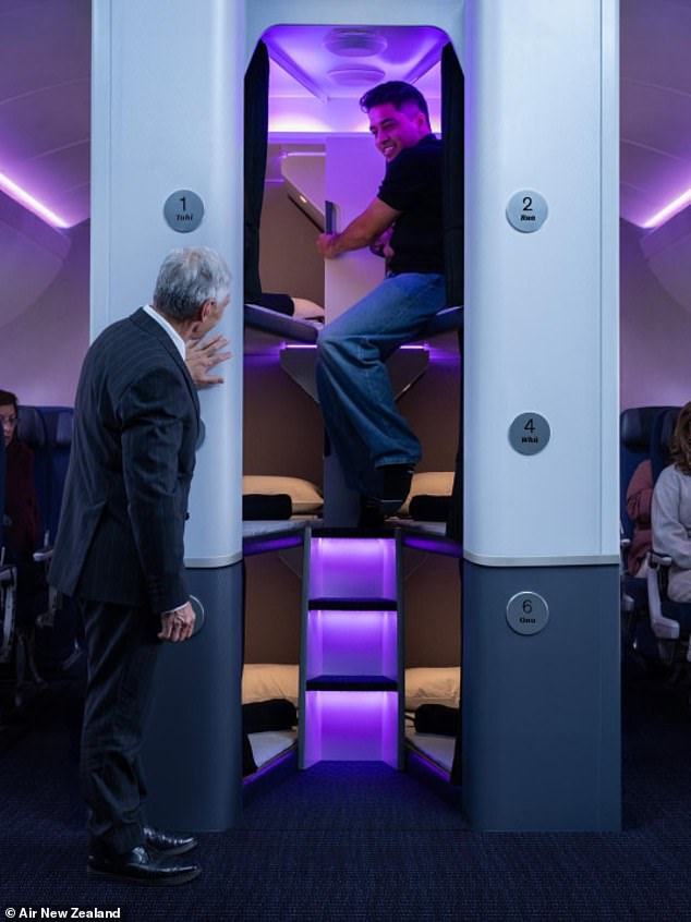 Passengers who have booked a £215 nest will be treated to a range of amenities, including bedding, ambient lighting, a privacy curtain and kits containing socks, skincare and earplugs  