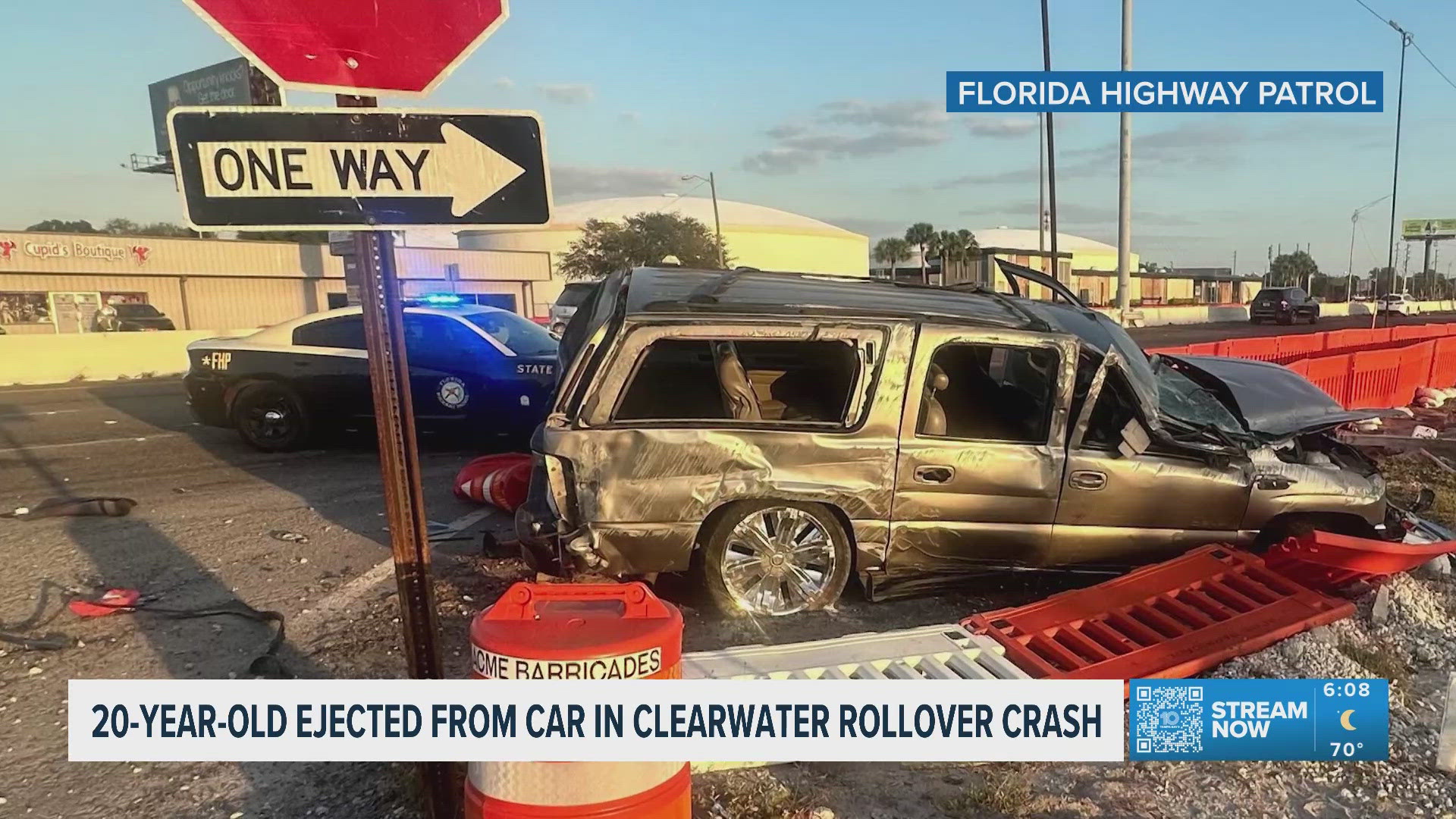 A young driver was ejected from his car in a Clearwater rollover crash