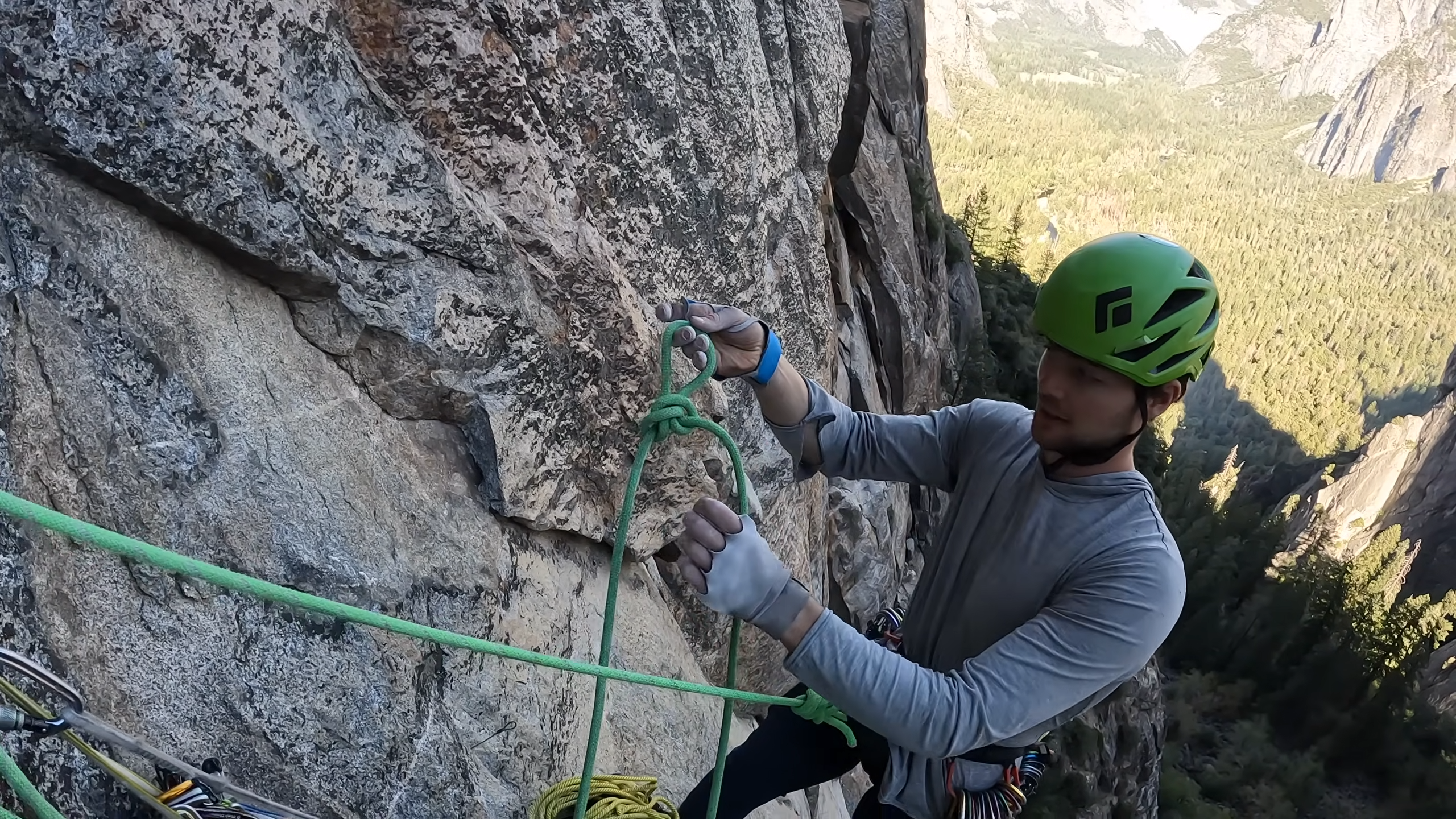 A climber completes a rare ascent 600 feet up a Yosemite wall