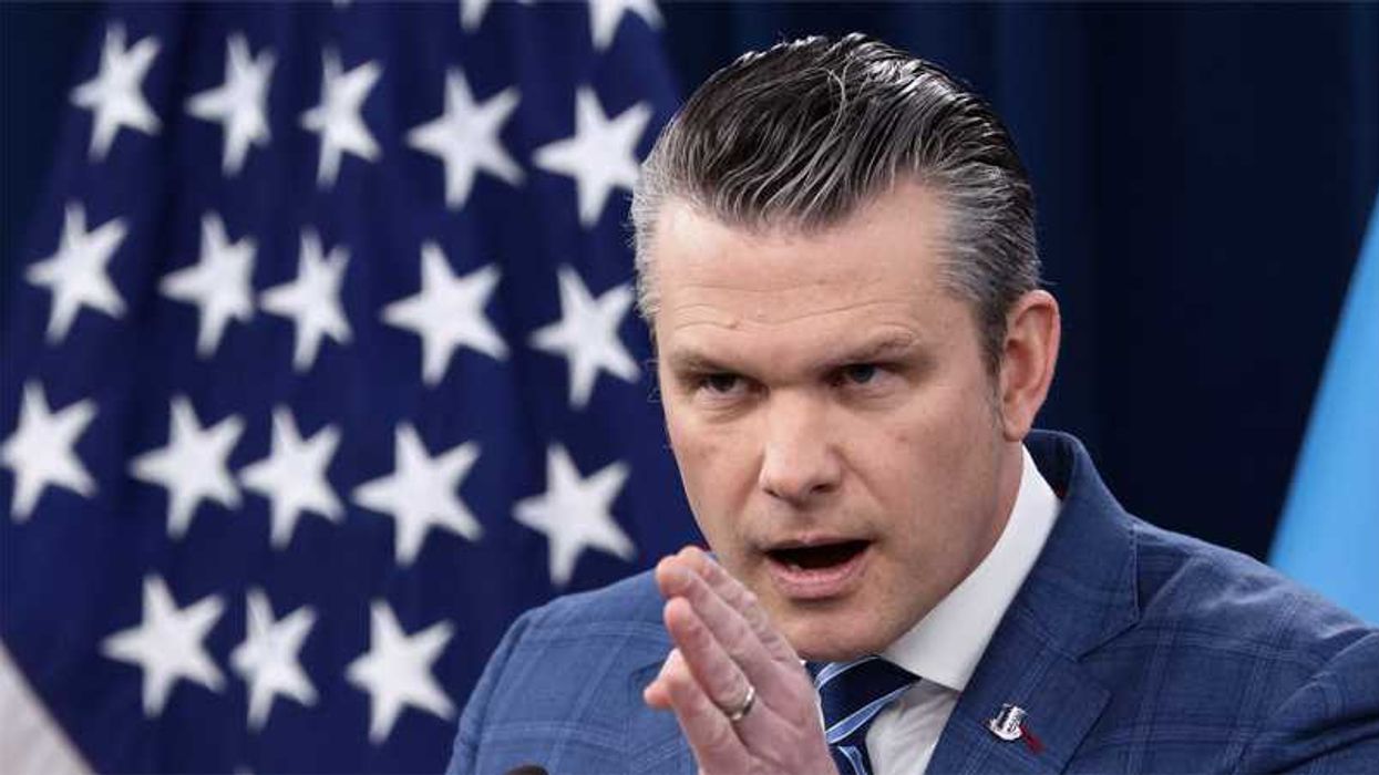 U.S. Secretary of Defense Pete Hegseth holds a press briefing in the Pentagon Press briefing room, following the announcement of a two-week ceasefire in the Iran war, at the Pentagon in Washington, D.C., U.S., April 8, 2026. REUTERS/Kevin Lamarque