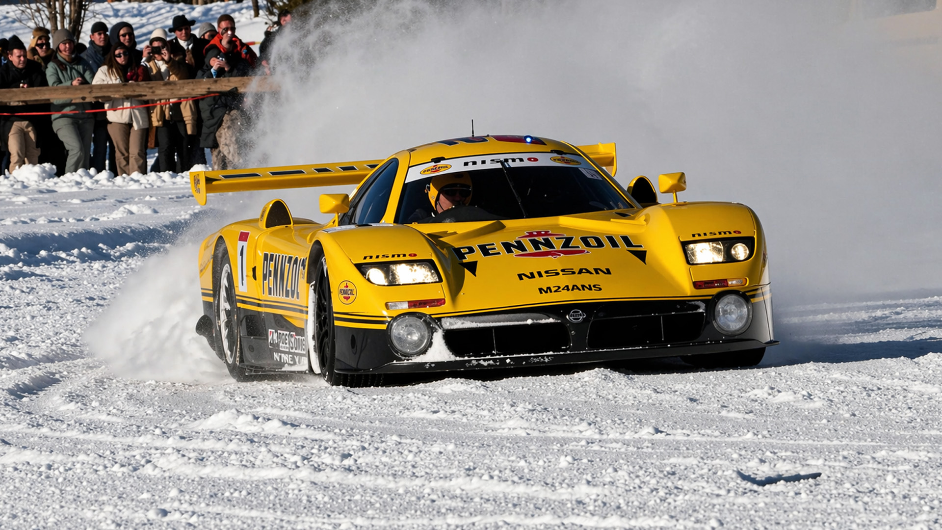 The brutal action of the Nissan R390 GT1 racing on ice