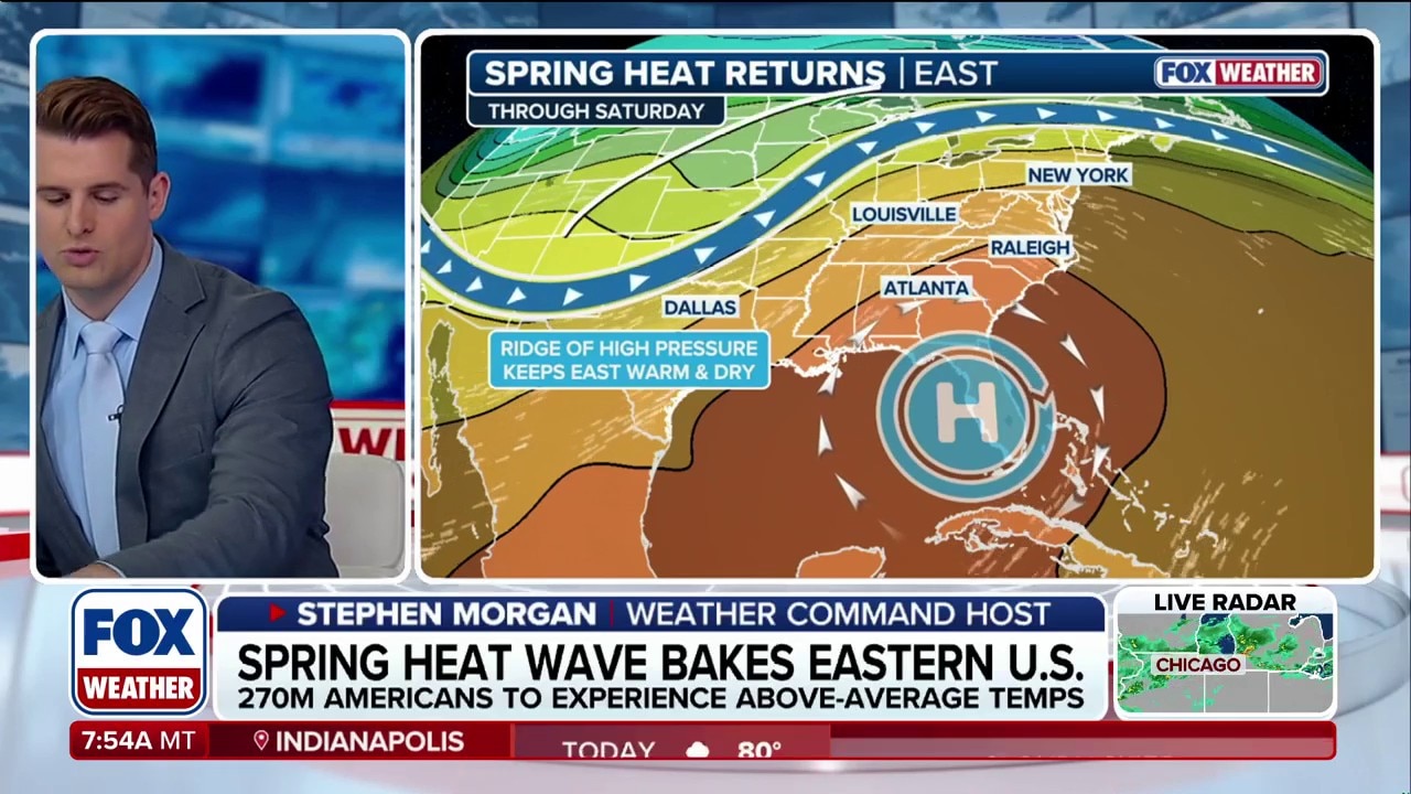 Spring heat wave bakes eastern US through the week