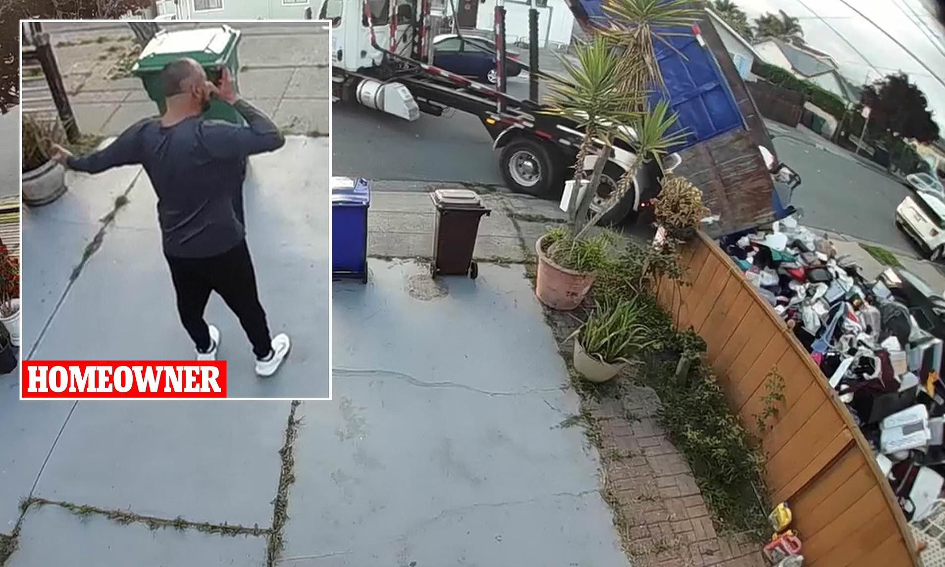 Angry dump truck driver empties trash he removed from customer back ...