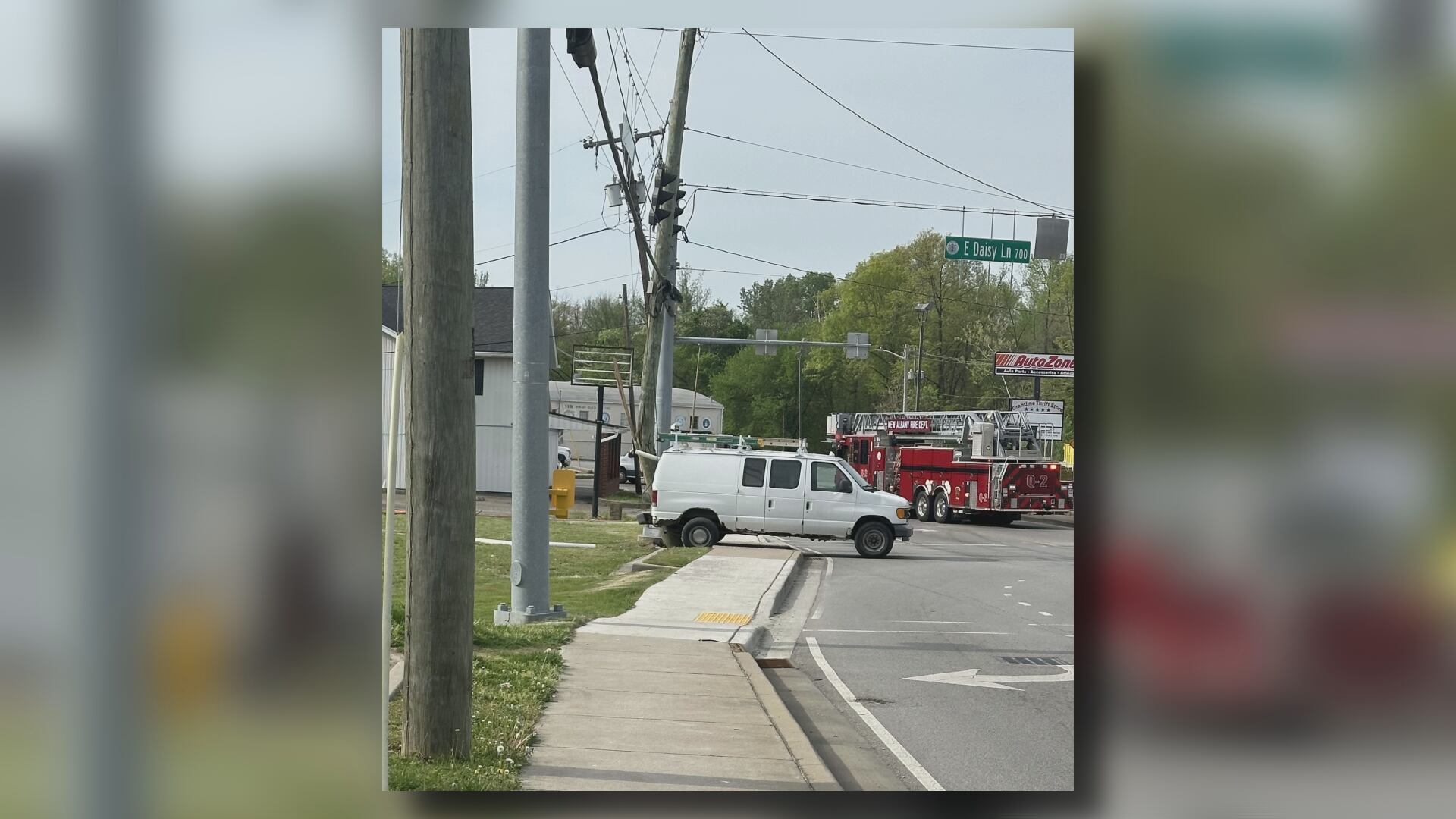 Van hits utility pole, causes rupture in gas line in New Albany