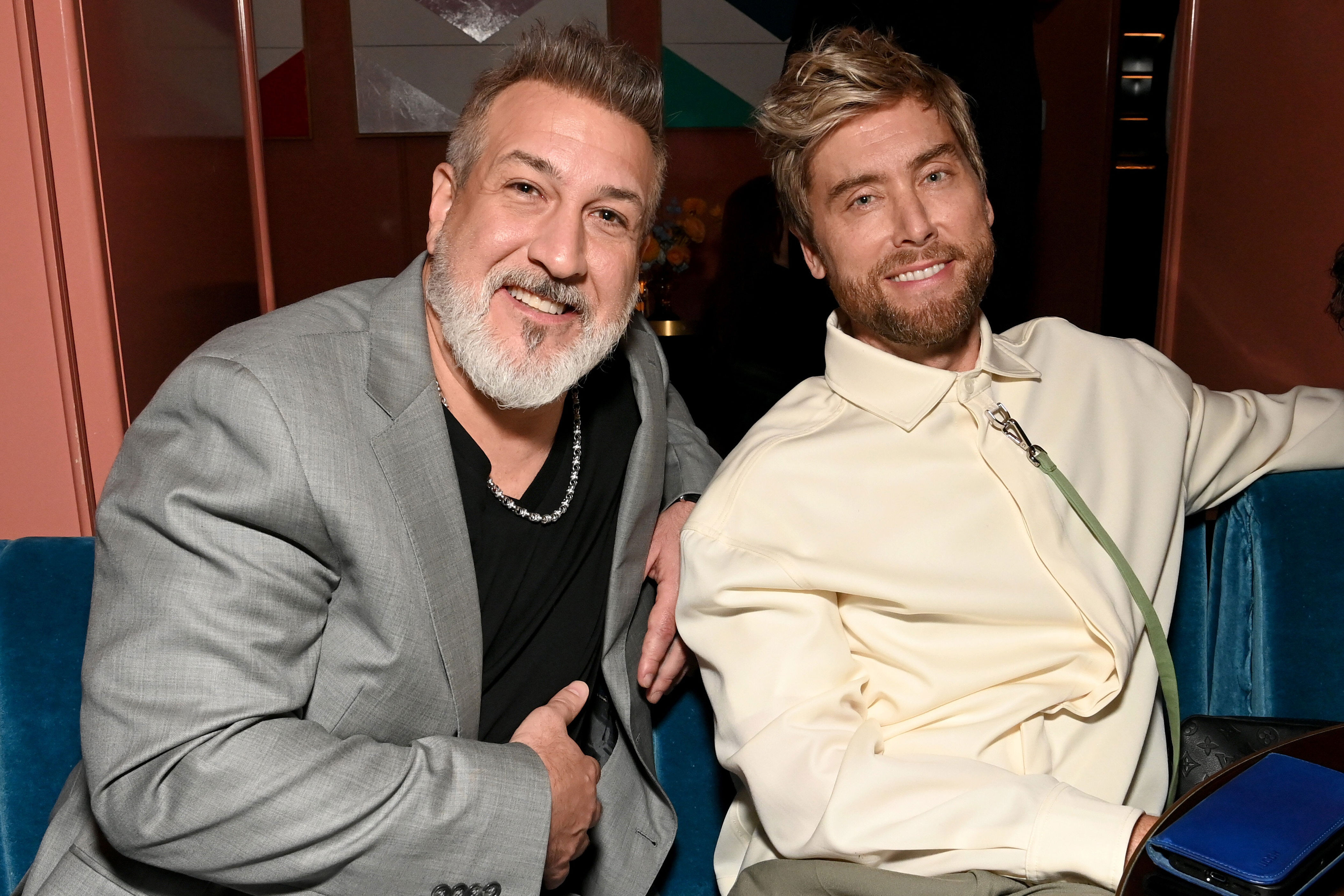 WEST HOLLYWOOD, CALIFORNIA - APRIL 09: (L-R) Joey Fatone and Lance Bass attend an exclusive evening with