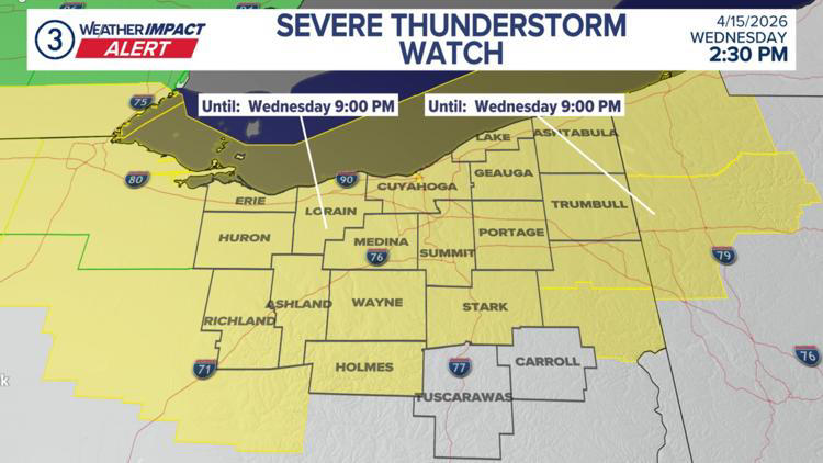 Severe thunderstorm watch in place for most of northeast Ohio