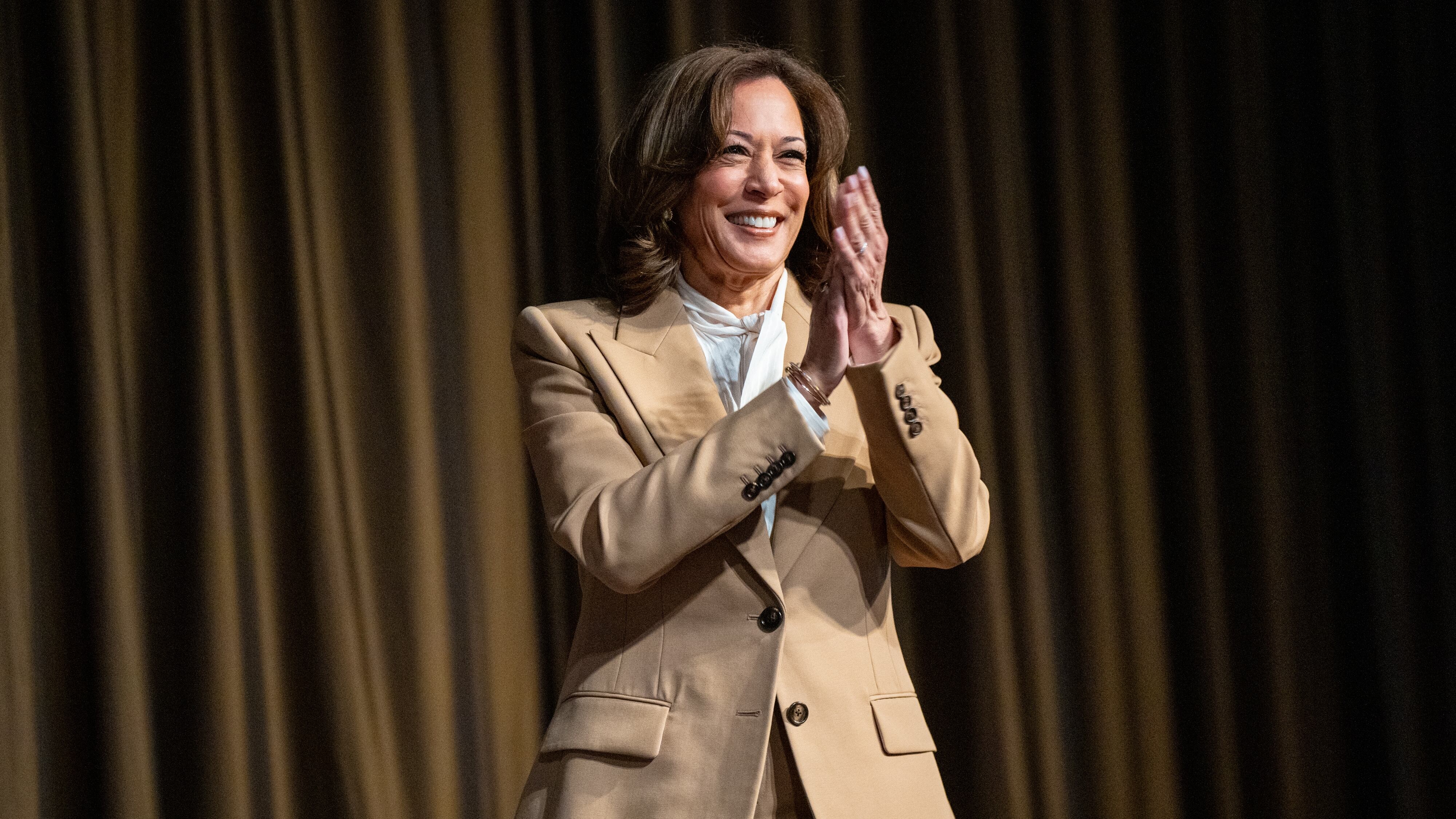 Former Vice President Kamala Harris meets with supporters in Greenville