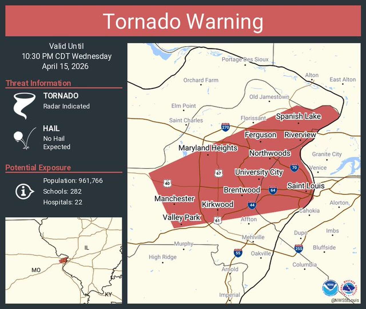 Expired: Tornado warning issued for St. Louis area