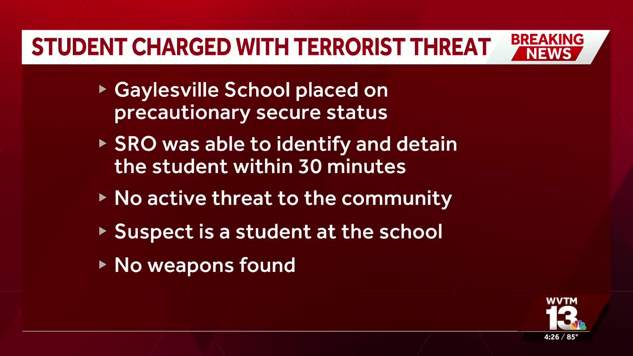 Student charged after alleged threat prompts lockdown at Gaylesville School