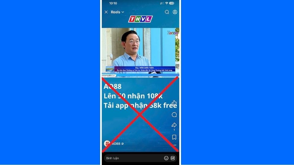 Cảnh báo clip AI giả mạo lãnh đạo sở ở Vĩnh Long quảng cáo đánh bạc online