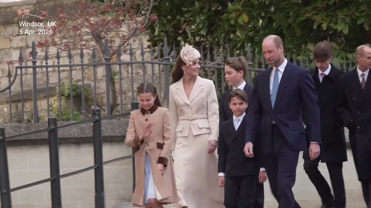 Prince and Princess of Wales make a stylish arrival with their children at Easter service<br><br>
