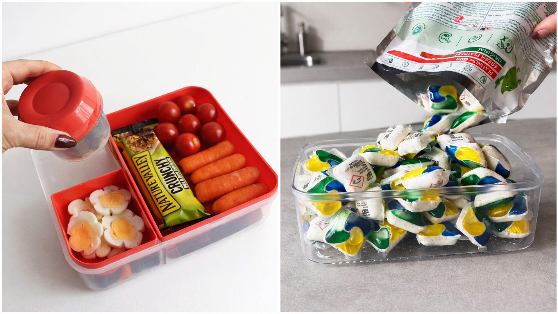 Snack packing and cleaning supply restock