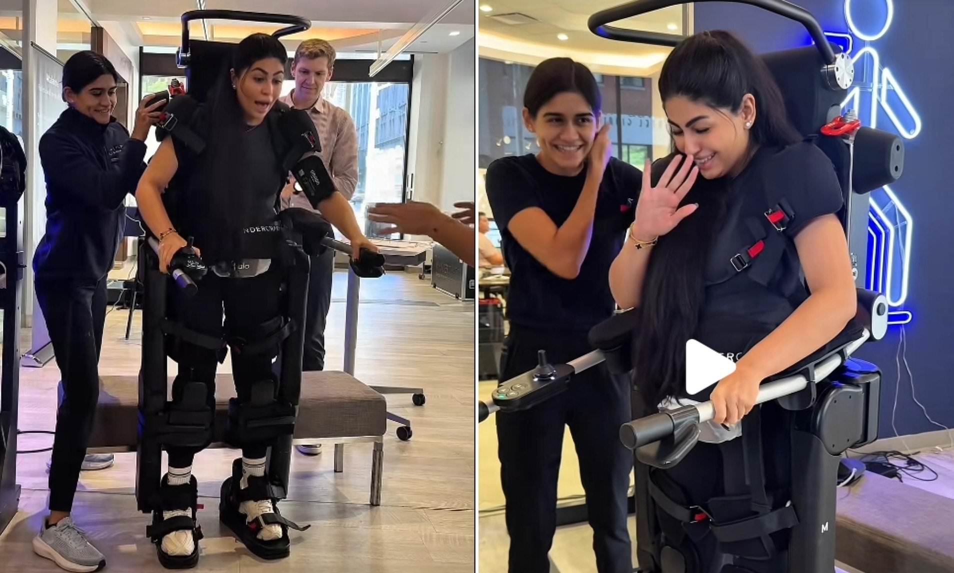 Emotional moment woman, 27, takes her first steps in a decade thanks to ...