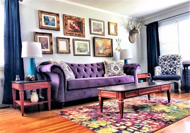Eclectic, Colorful Living Room Makeover After