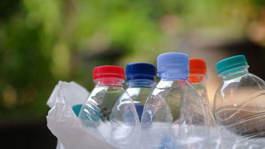 Plastic bottles of mineral water that are collected for recycling