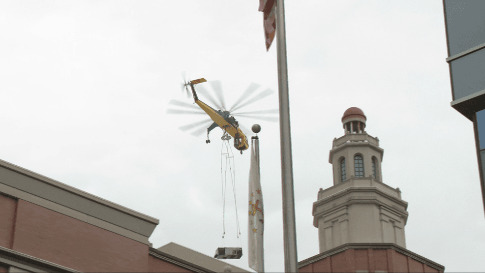 Helicopter used for upgrade work at Providence Place Mall