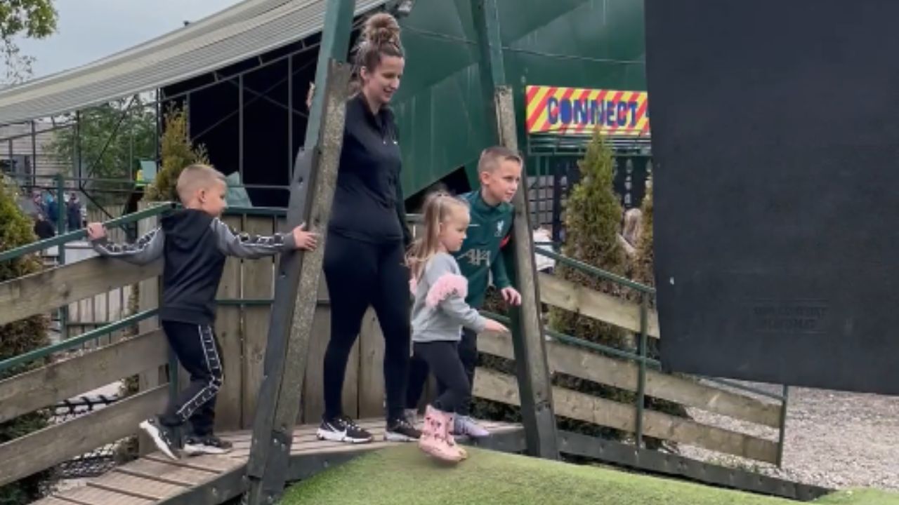 Little boy runs through the obstacle and is knocked over
