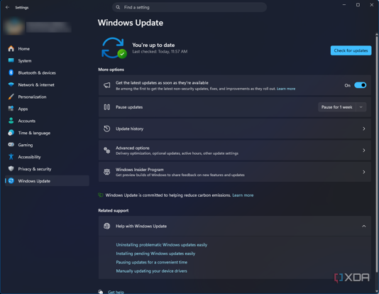A screenshot of Windows 11 update settings