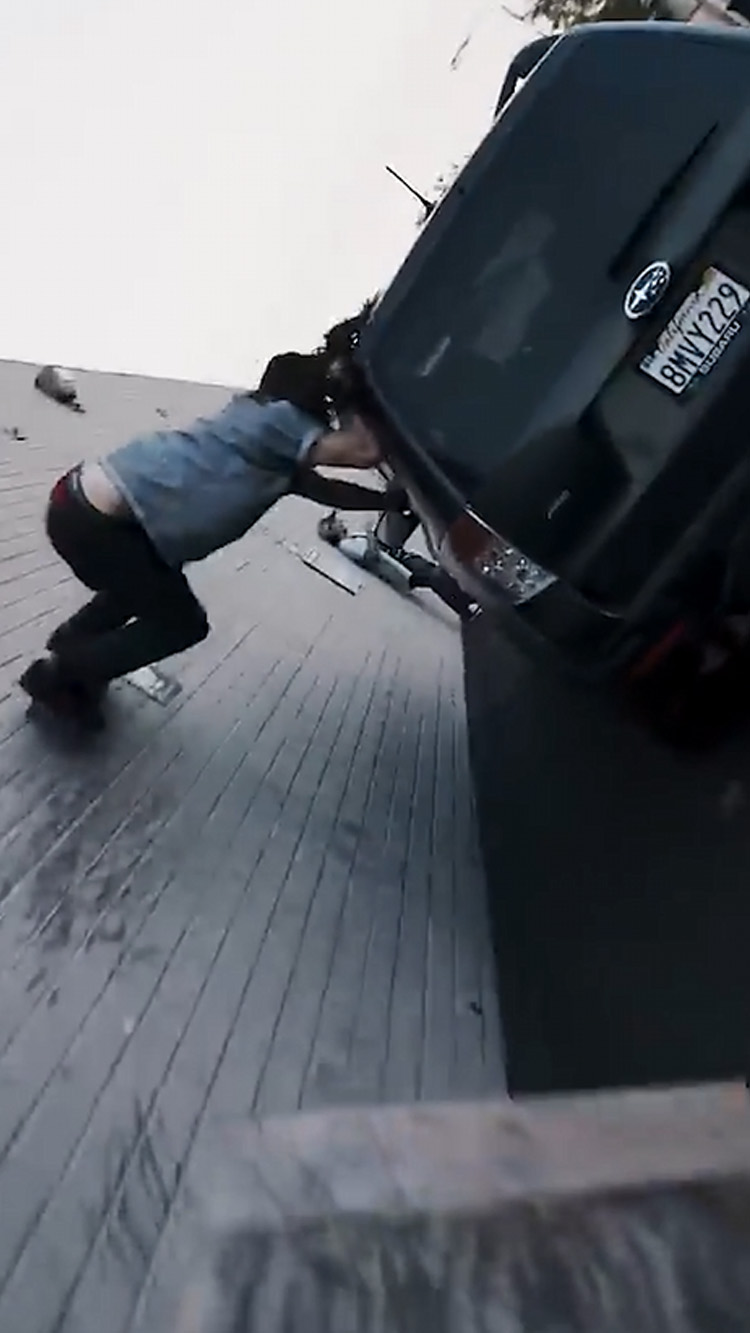 Stunt actors avoid traffic with action movement