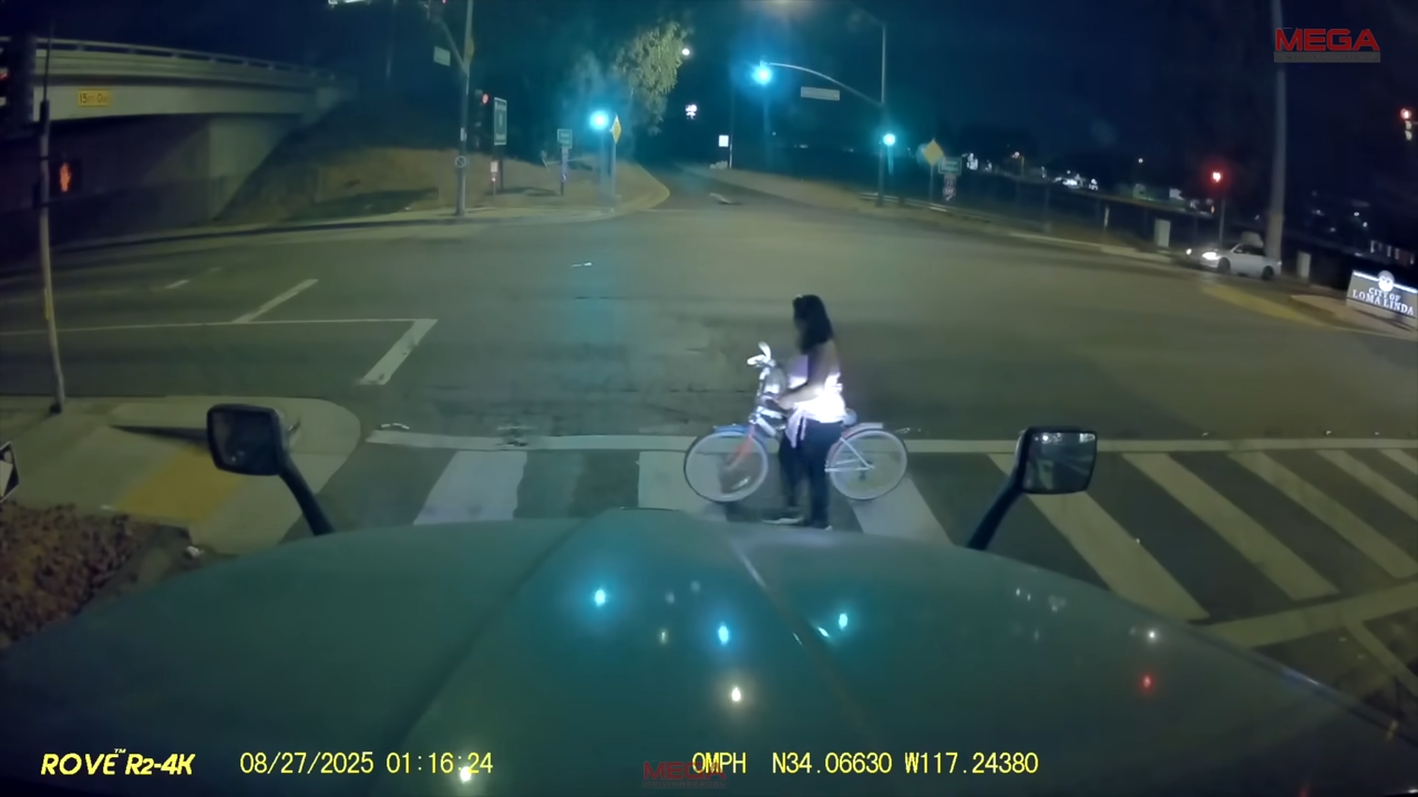 First she ignored the warning - then she confronted the truck driver