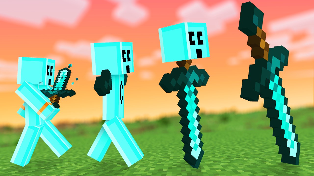 Minecraft player transforms into weaponry to defeat foes