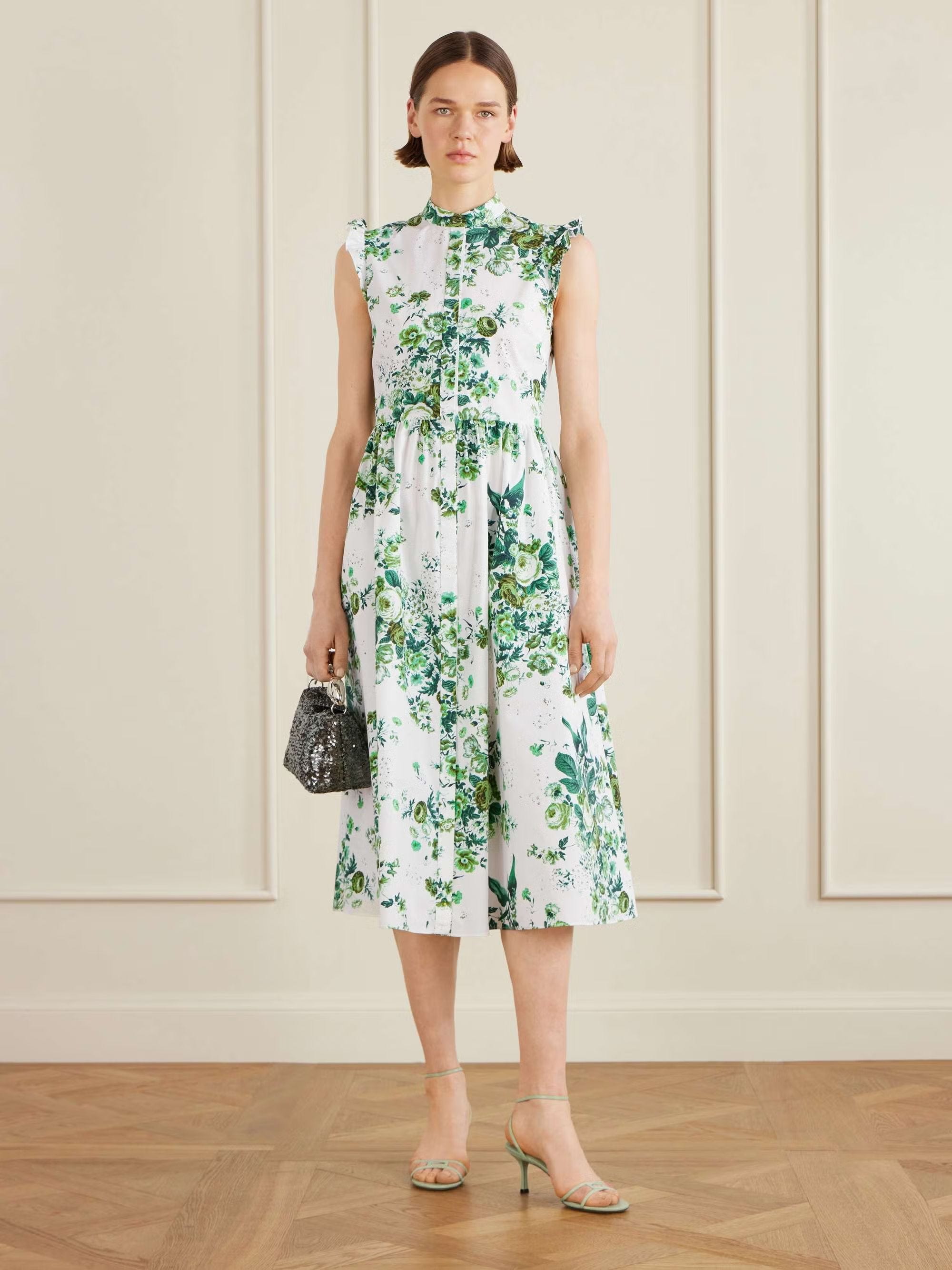 green and white masters dress Catherine Button Linen Dress-Ivory and Green Satin Stripe main image 0