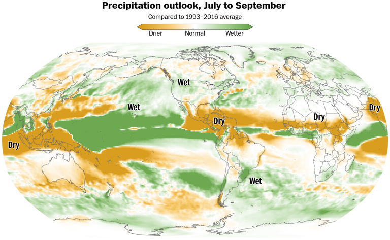 El Ni?o will influence areas of drought and downpours across the planet later this year.