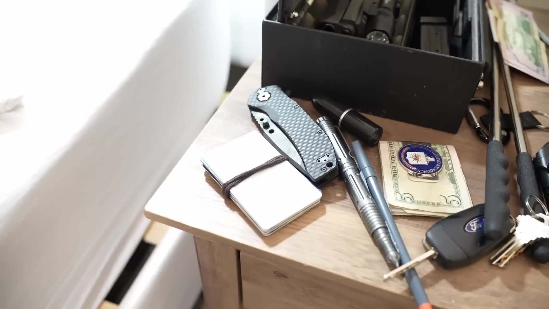 Intelligence professional's bedside firearm and equipment arrangement ...