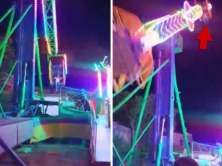 Woman miraculously caught mid-air falling from fairground ride, on video