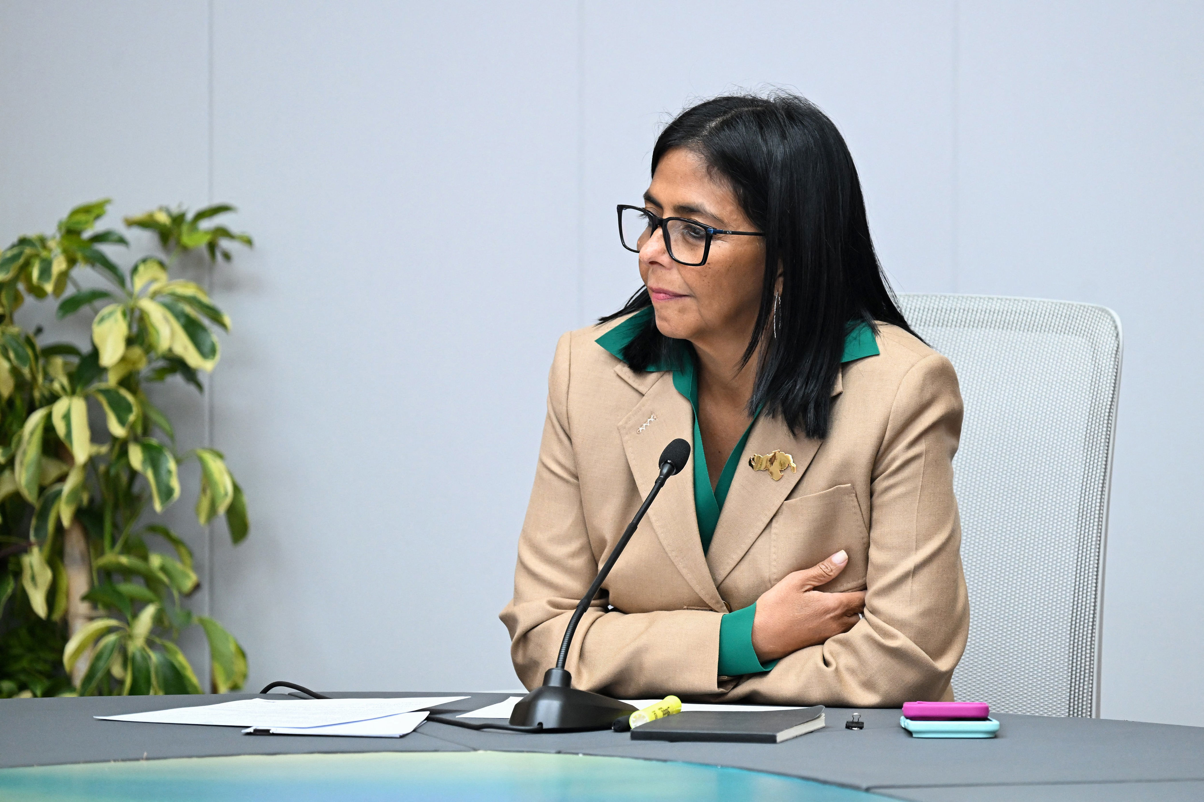 Venezuela's interim President Delcy Rodriguez. / JUAN BARRETO / AFP via Getty Images