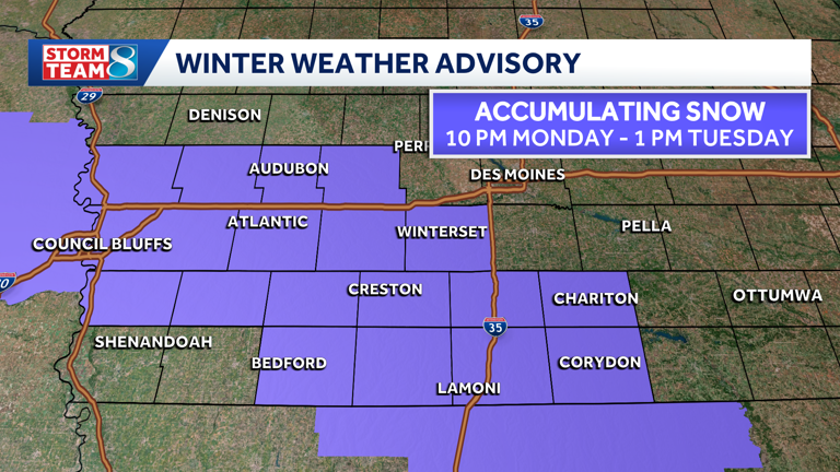Iowa weather: Narrow band of accumulating snow ahead tonight