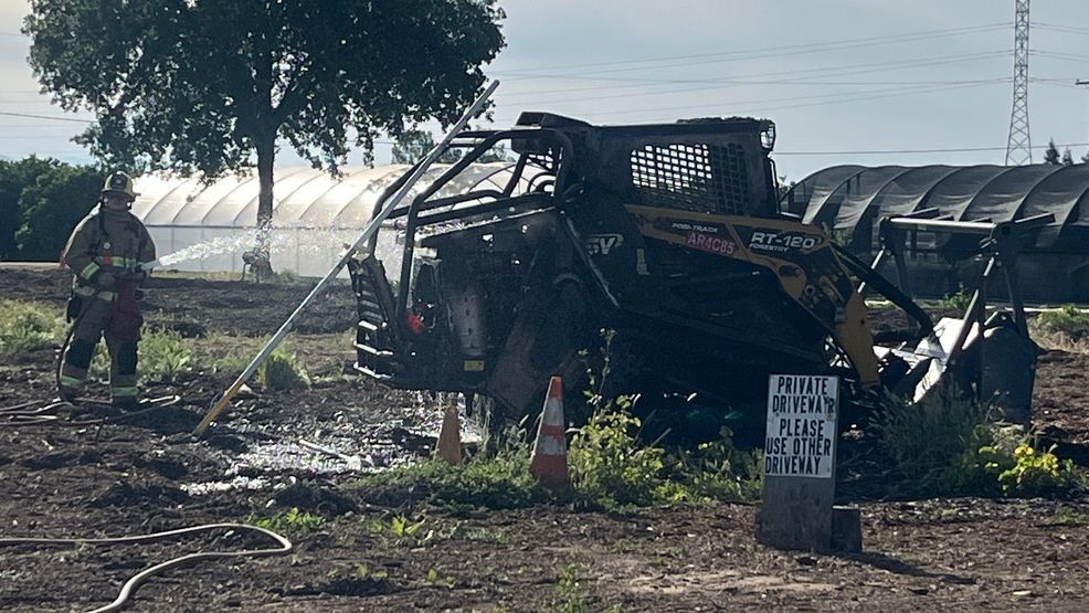 Compact track loader fire leaves man hospitalized