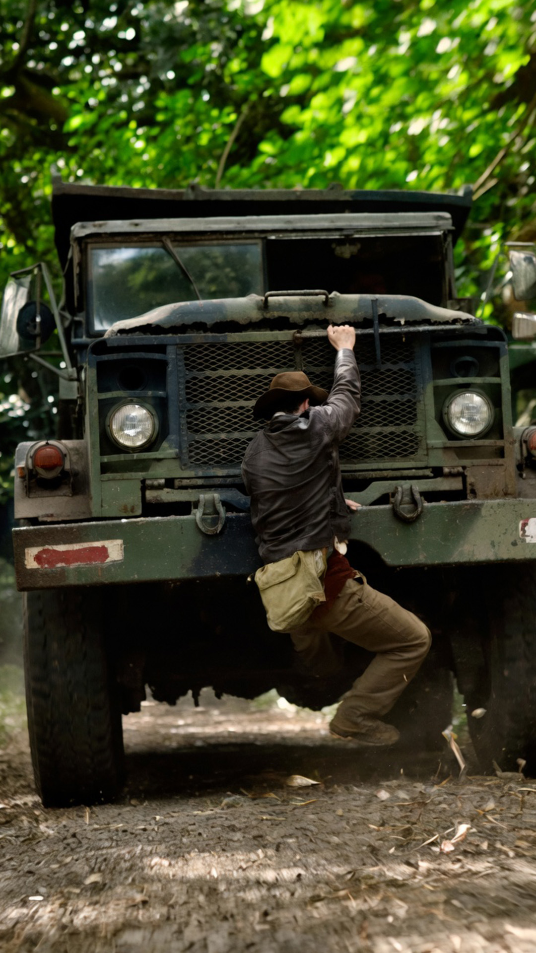 The moment he holds onto the truck