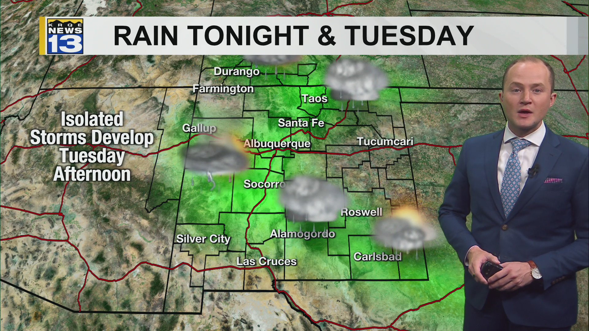 Rain and storms move into parts of New Mexico tonight and Tuesday
