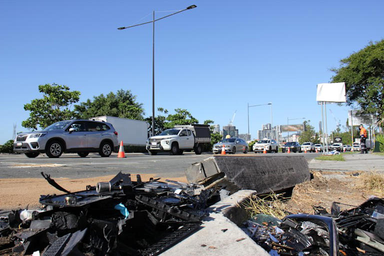 A Range Rover, a Mazda CX-60, and a Toyota Hiace collided on Kingsford Smith Drive at Hamilton in Brisbane early on Tuesday, with police arresting four people.