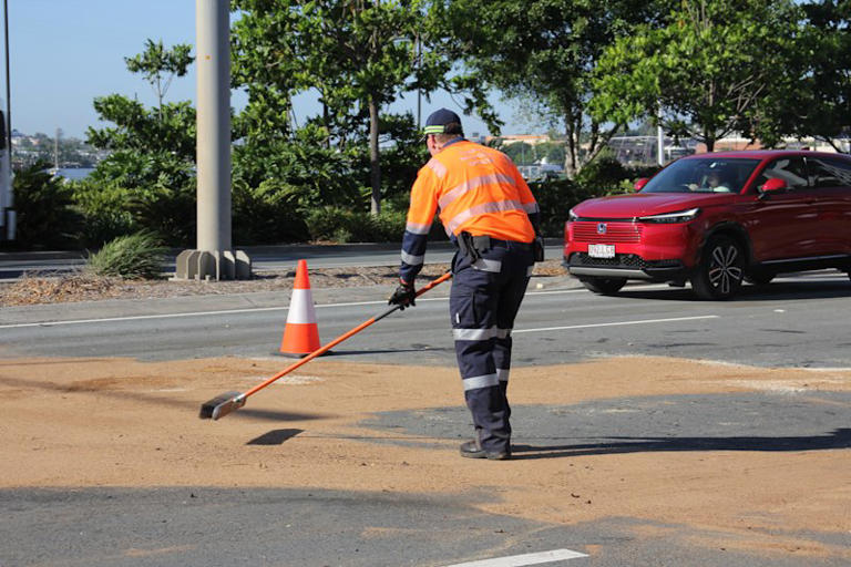 Crews were still on the scene well over four hours after the crash, with debris cleared off the road and absorbents used to clear spilled fuel and other liquids. 