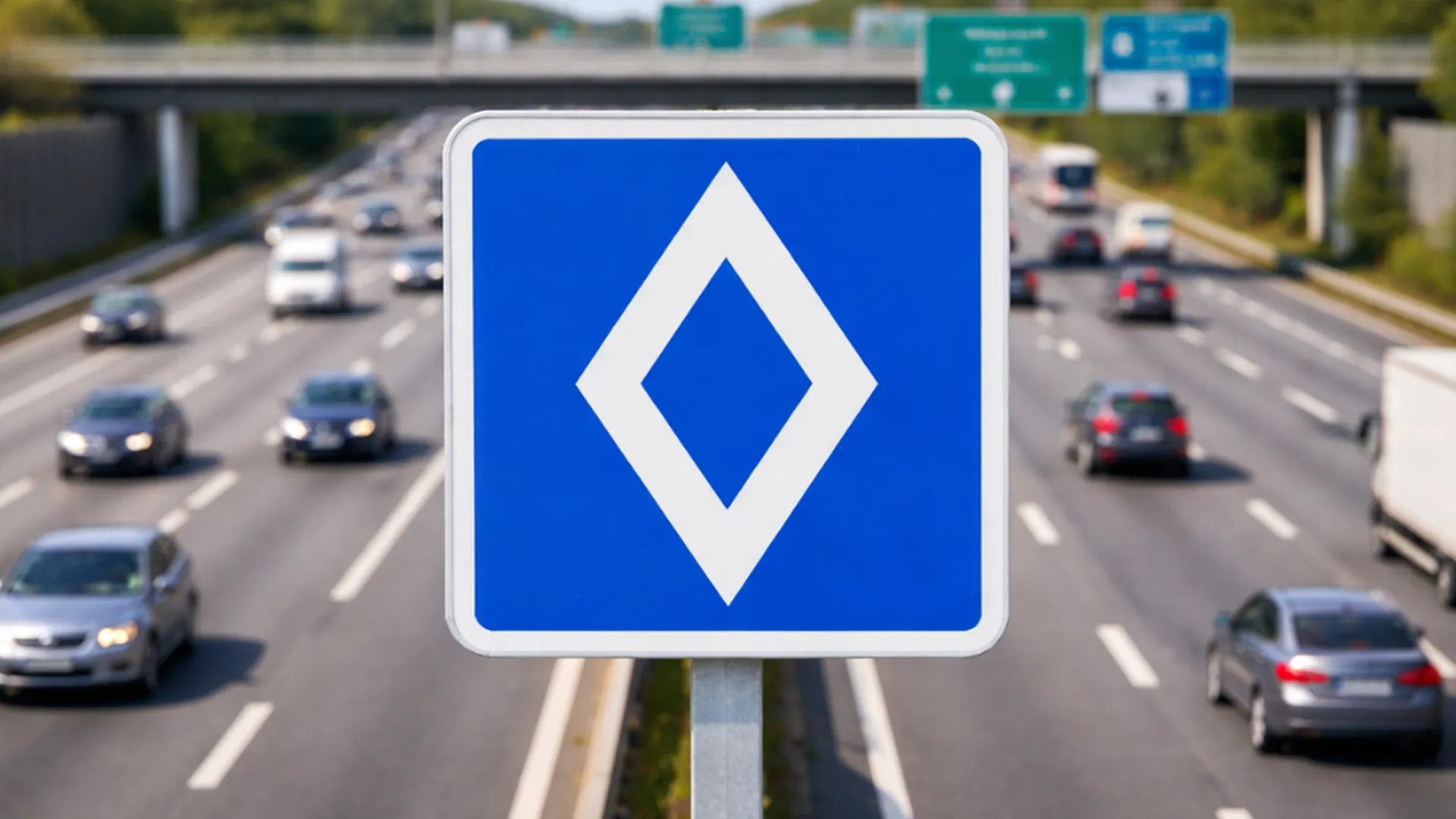 Nieuw blauw verkeersbord met witte ruit rukt op in Frankrijk en Spanje ...