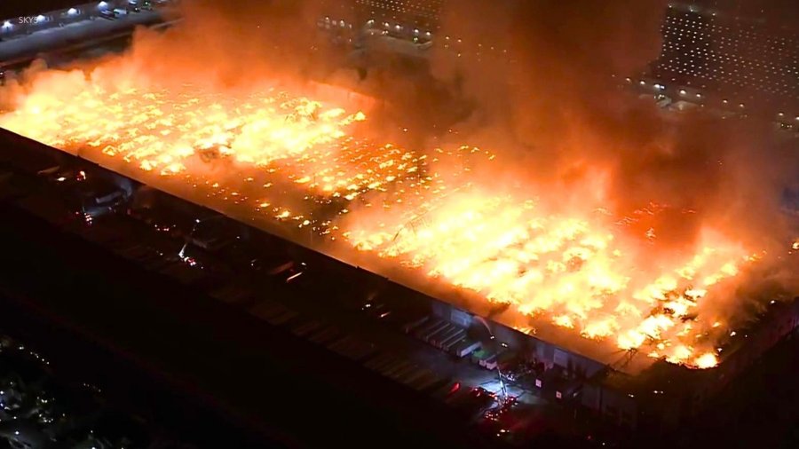 Suspected arson sparks massive six-alarm fire at Ontario warehouse