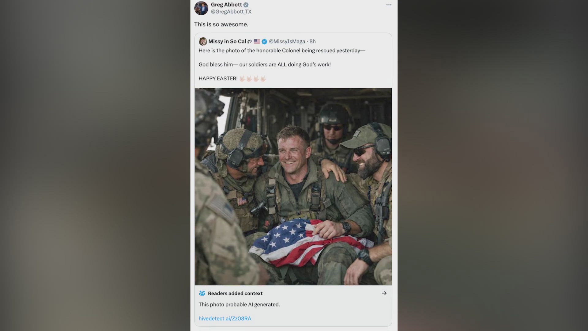 Gov. Greg Abbott faces backlash after sharing AI image of Iran rescue