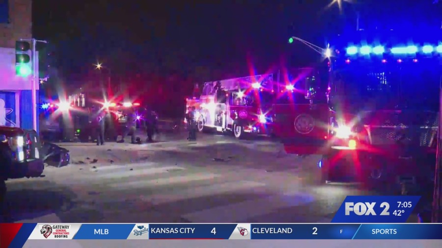 Crews remove woman from vehicle after crash in north St. Louis