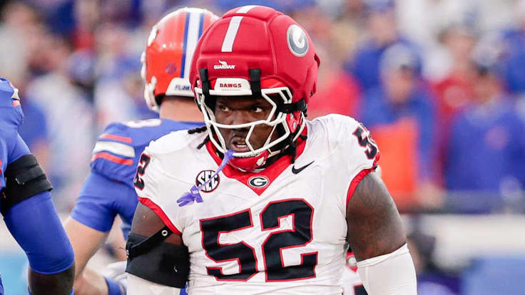 Georgia Bulldogs defensive lineman Christen Miller (52) reacts after making a tackle against the Florida Gators at EverBank Stadium. | Travis Register-Imagn Images