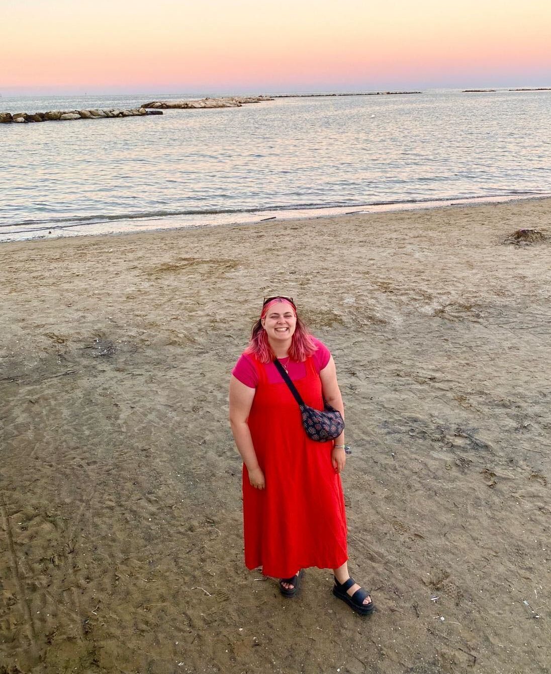 Lifestyle Reporter Eleanor Noyce on the beach in Emilia-Romagna, Italy.