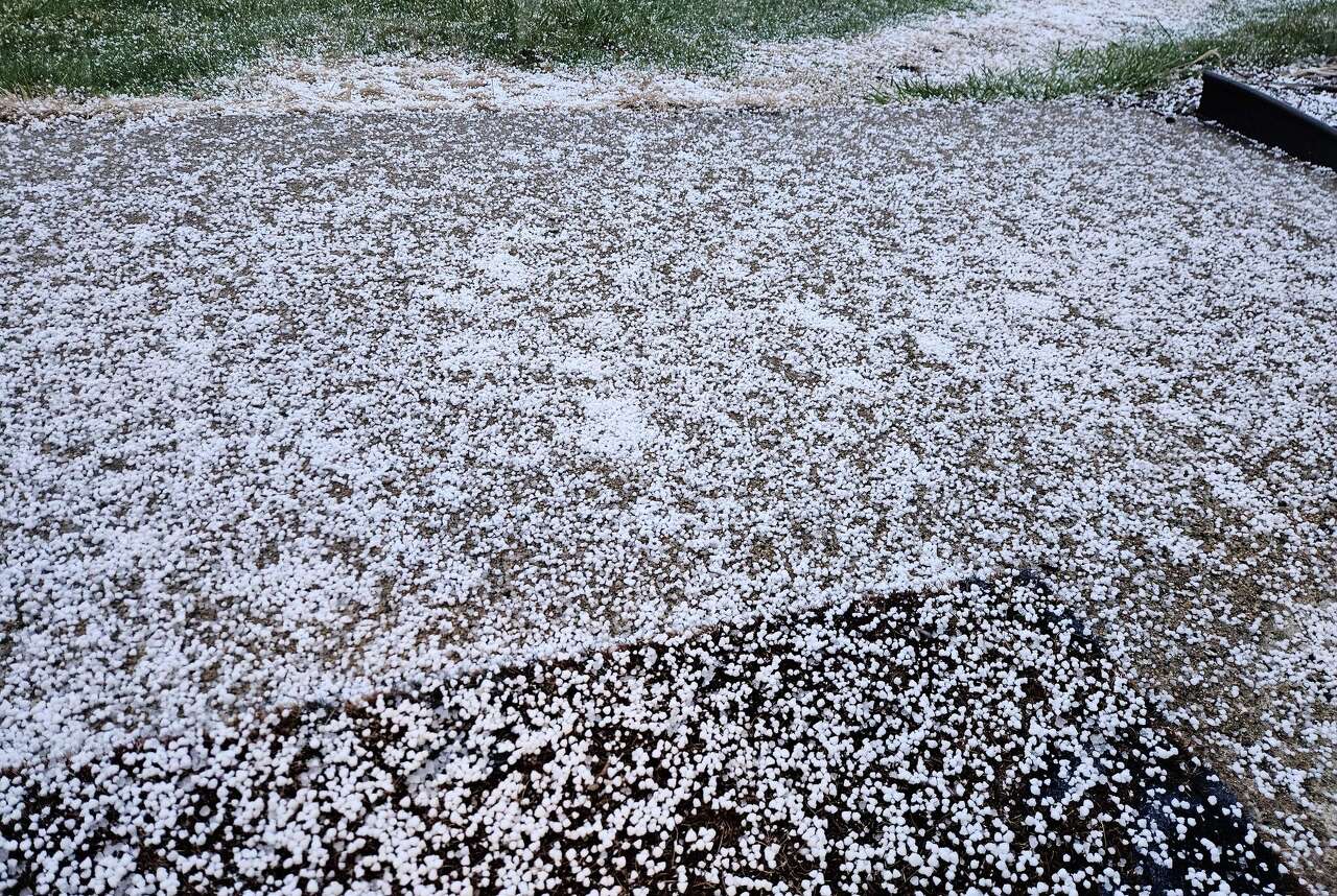 Graupel falls across Connecticut, leaving a Dippin' Dots-like coating