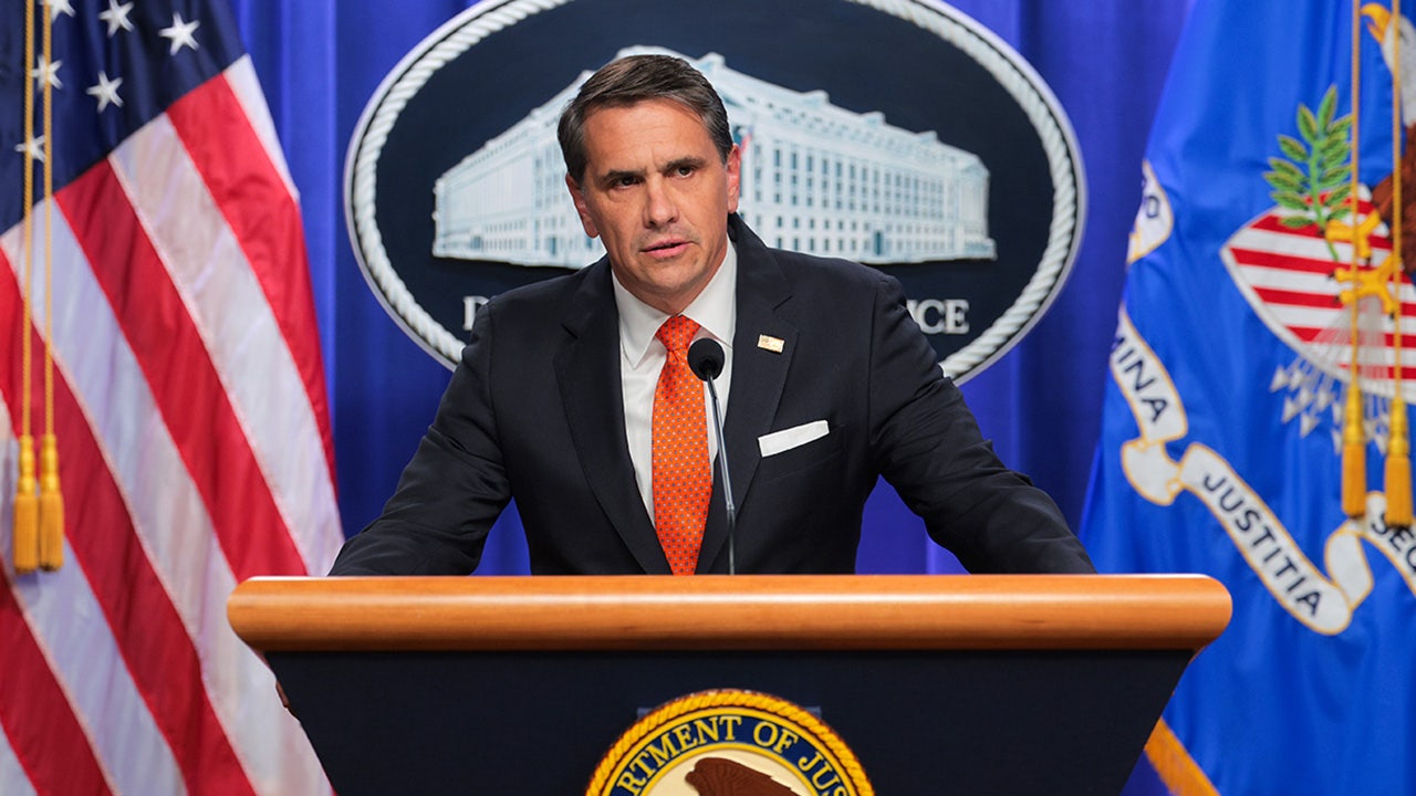 Acting U.S. Attorney General Todd Blanche speaks during a news conference at the Department of Justice building on April 7, 2026, in Washington, D.C. Blanche addressed the department's work on anti-fraud efforts.
