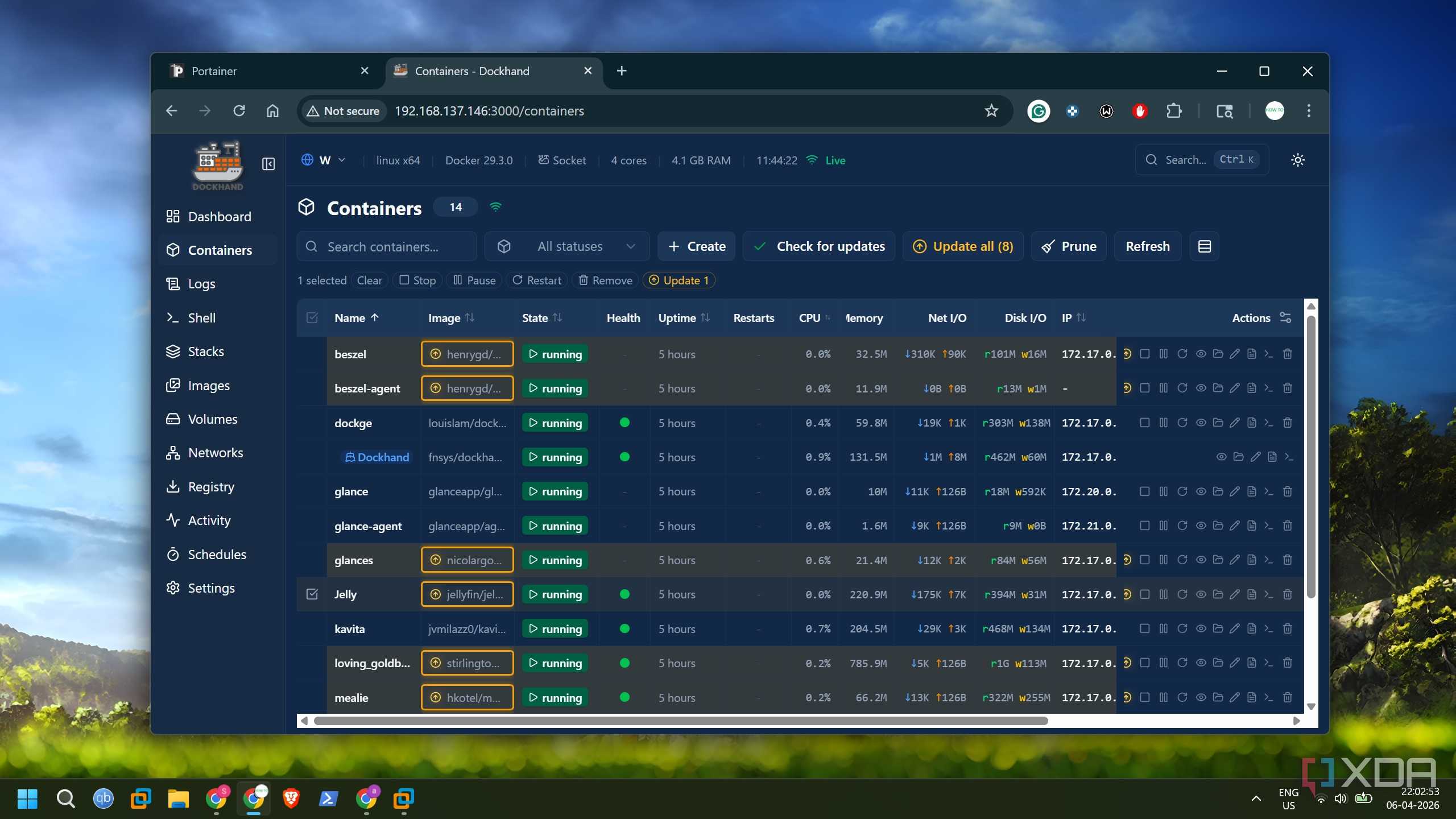 screenshot of dockhand updates check