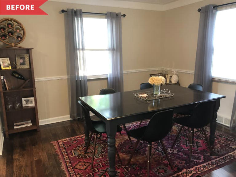 This beige dining room went from plain to breathtaking with board and ...
