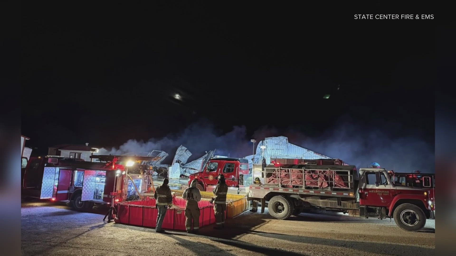 Roof collapses as crews battle shop fire in State Center